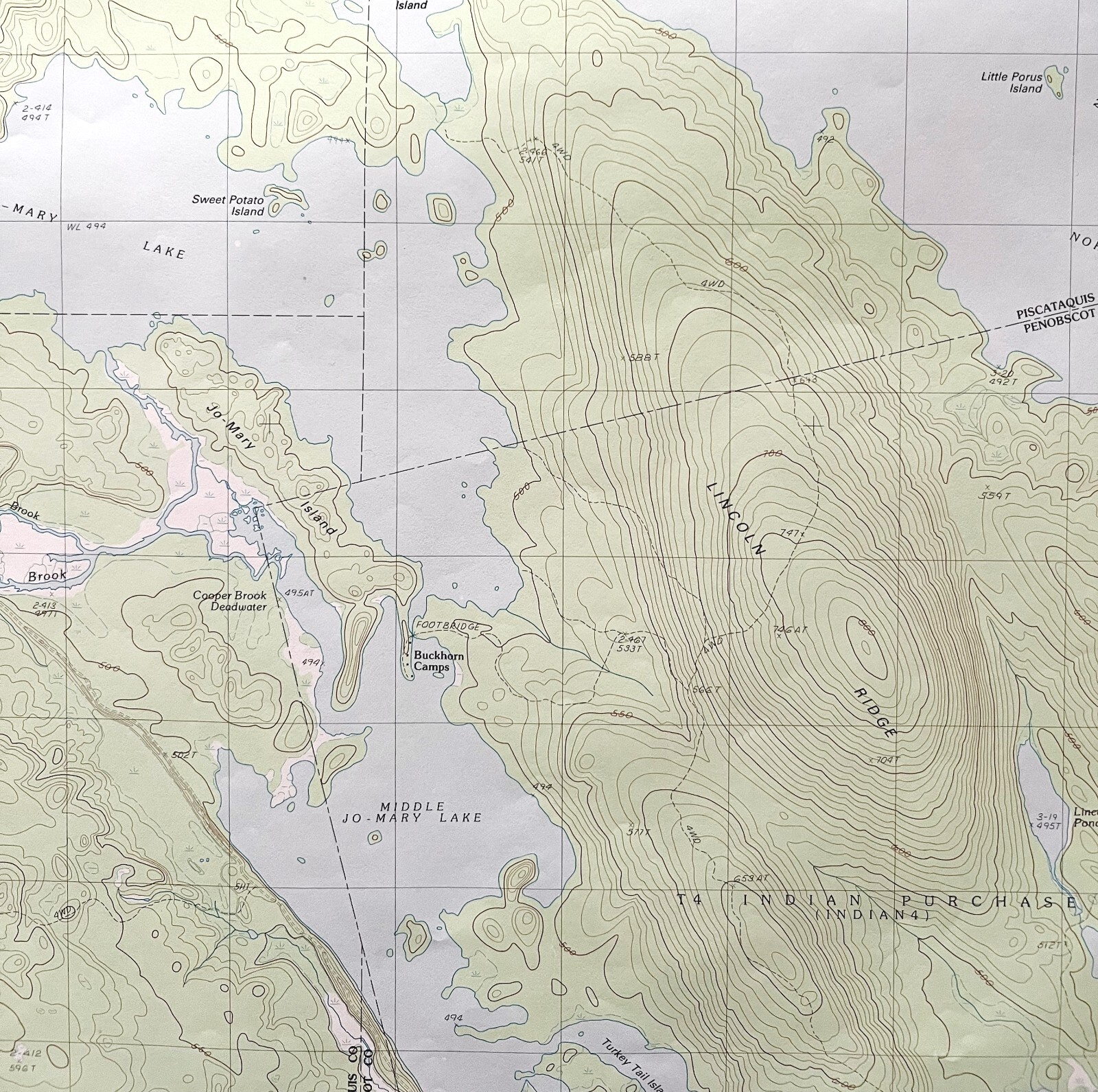 Map Pemadumcook Point Maine 1988 Topographic Geo Survey 1:24000 27 x 22″ TOPO6