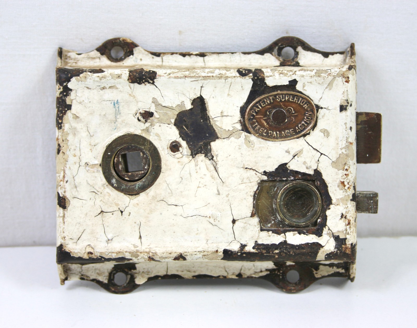 Victorian Rim Lock c1870–1900 Patent Superior Steel Palace Action – Ceramic Knob