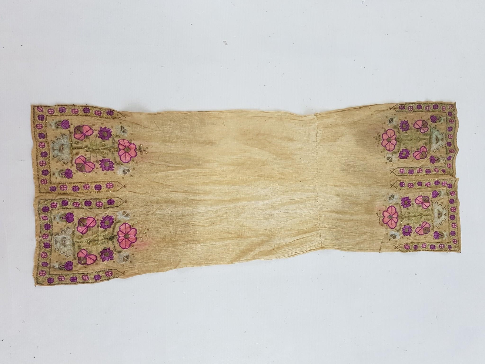 Antique Ottoman Hand Embroidered Textile Panel 41×14 inches