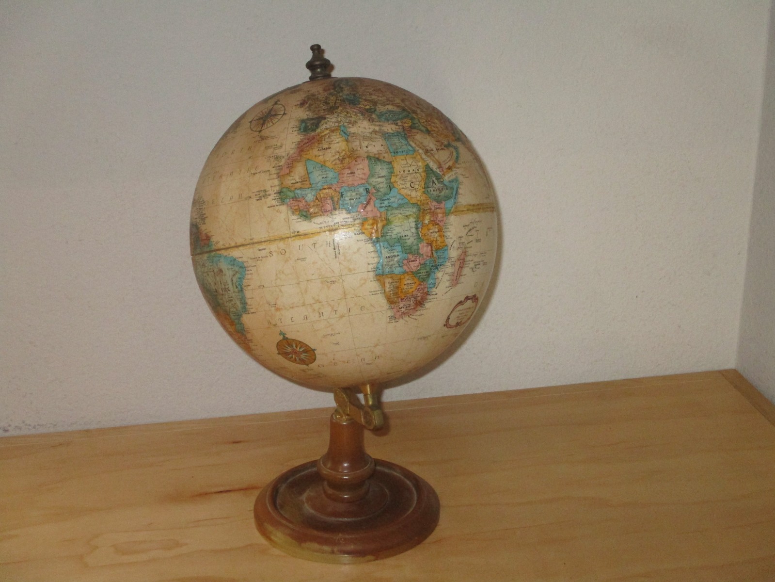Vintage Replogle Raised World Classic Series Diameter Globe Hard Wood Base Good