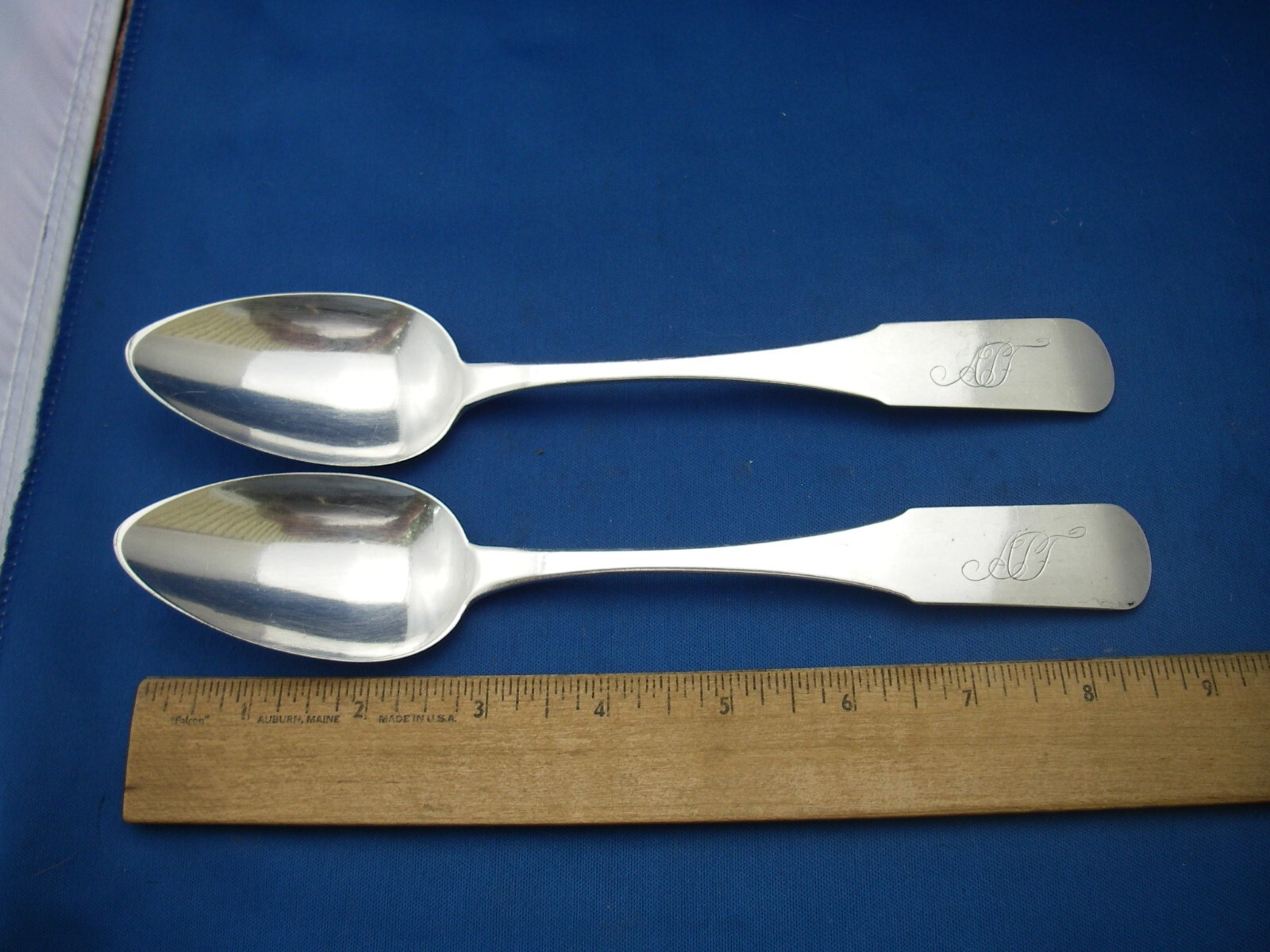 Pair CONNECTICUT(?) Coin Silver Finless Fiddle TABLESPOONS-H. JACKSON-Norwalk(?)