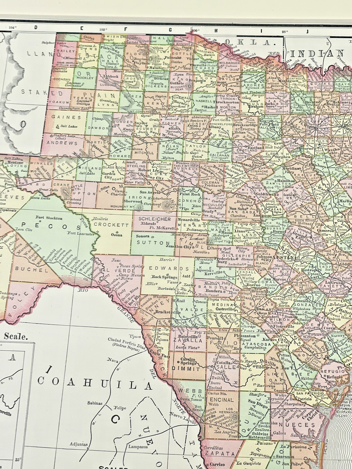 Rand McNally Texas State 1895 Machine Metal Colored Print Map Office Art