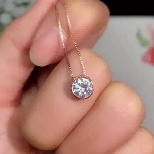 2Ct Round Cut Created Solitaire Diamond Pendant Necklace 14k Rose Gold Finish