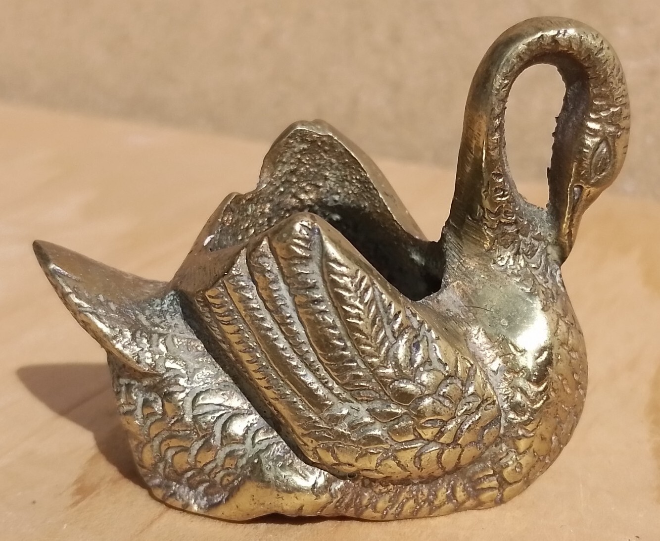 Vintage Old Antique pot 3″ brass dressing table storage trinket swan bird decor