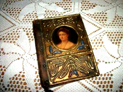 Antique Italian Florentine Miniature Portrait Book Note Pad Holder Gilt Gesso