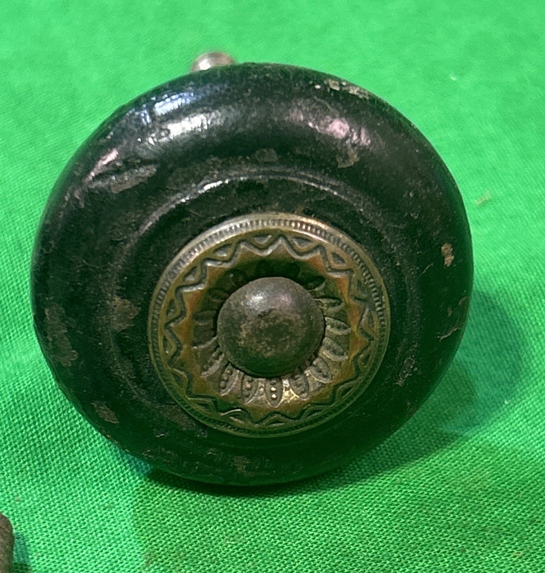 Five Antique Wood Furniture Knobs Black Painted Drawer Pulls Eastlake Victorian