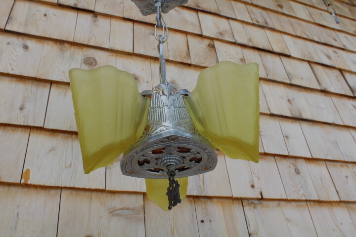 Antique Art Deco Slip Shade Chandelier Ceiling Light Fixture Lincoln UV Reactive