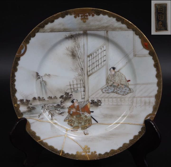 Taisho period Yokohama ware Chushingura design plate White multicolor Japan