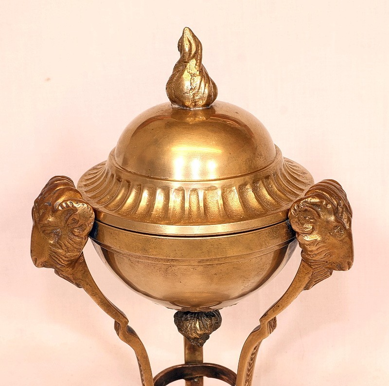 Vintage Solid Brass Neoclassical Rams Head Incense Burner With Lid