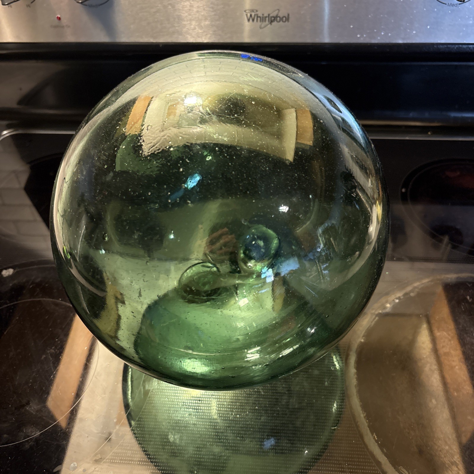 Japanese Large Glass Fishing Float Buoy Ball Green Vintage 2’6” Diameter