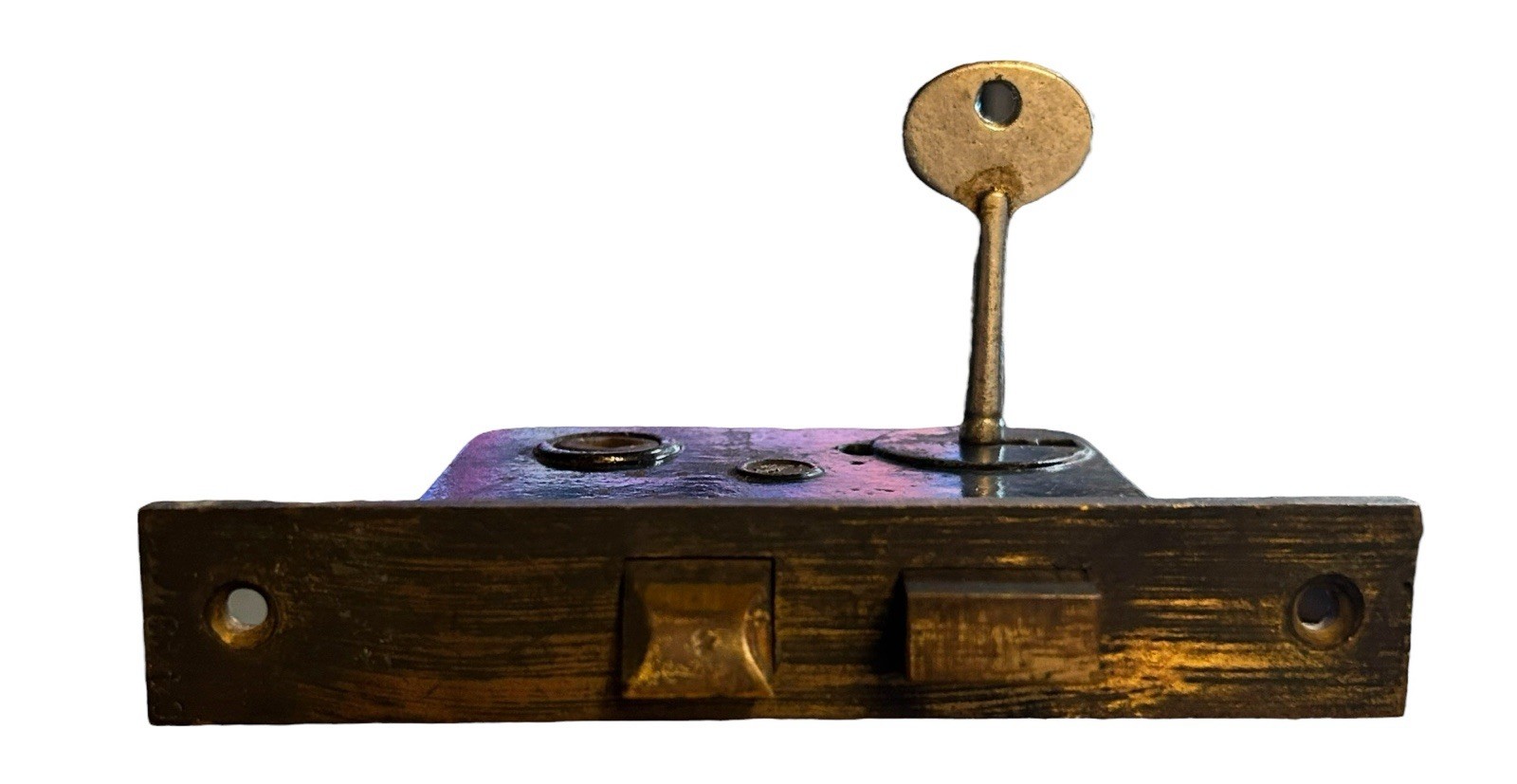 ANTIQUE NORWALK INTERIOR MORTISE DOOR LOCK Painted Brass Face W/Key Works VTG