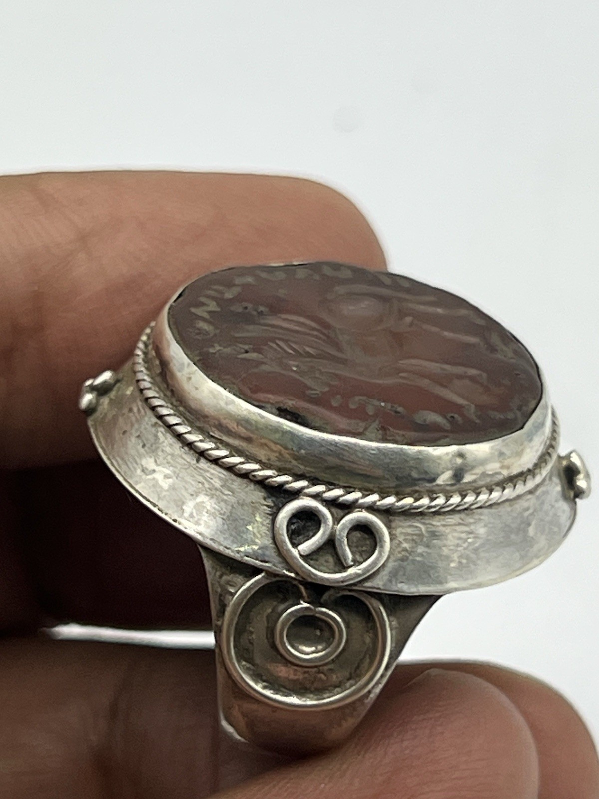 Ancient Sassanian Carnelian Seal Pegasus Intaglio Hand Made Silver Ring