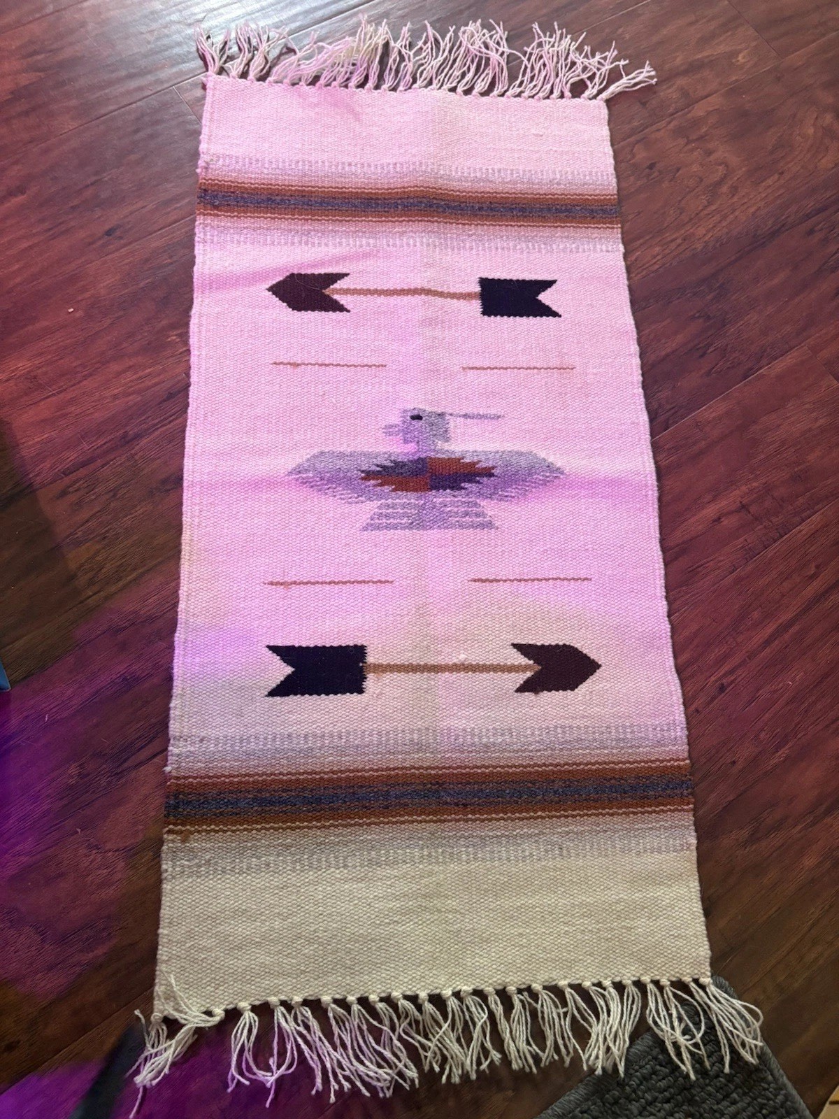Native American Handmade Southwestern Wool Rug Runner | Off-White 14×29 “