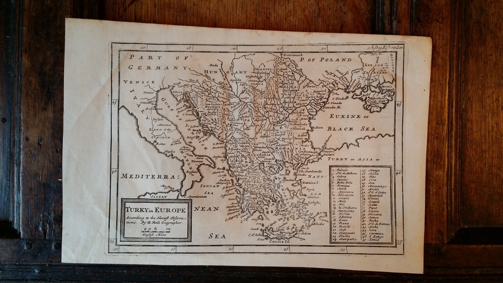 1732 ORIGINAL ANTIQUE COPPERPLATE MAP – TURKY IN EUROPE TURKEY – HERMAN MOLL