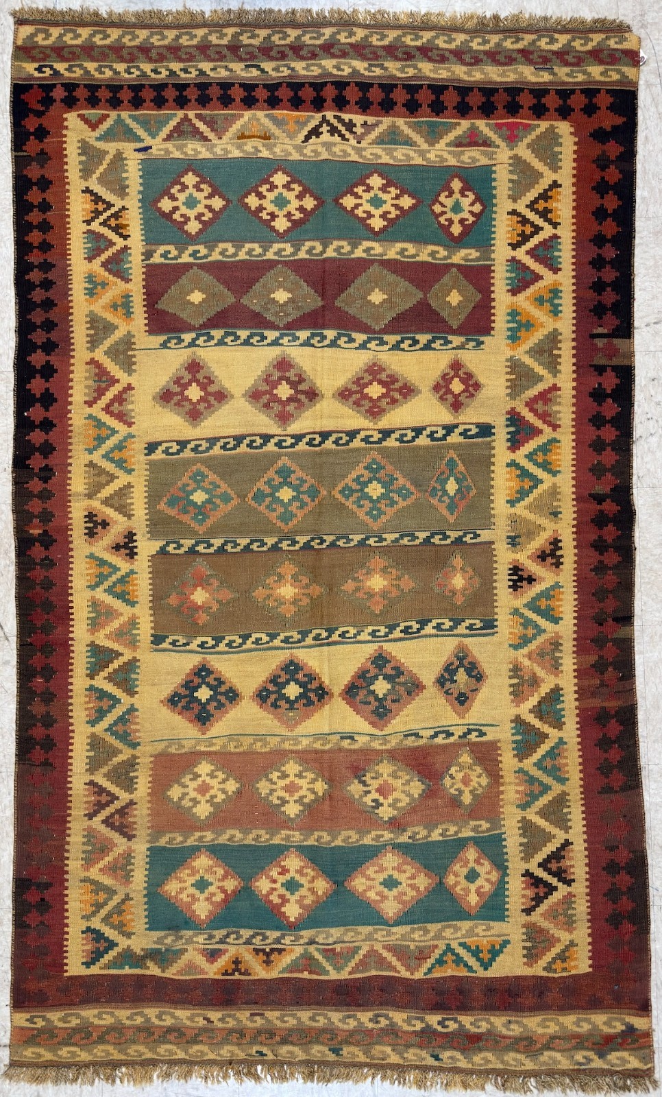 Handmade Wool Area Rug, 5×8, Yellow Rug, Oriental Rug