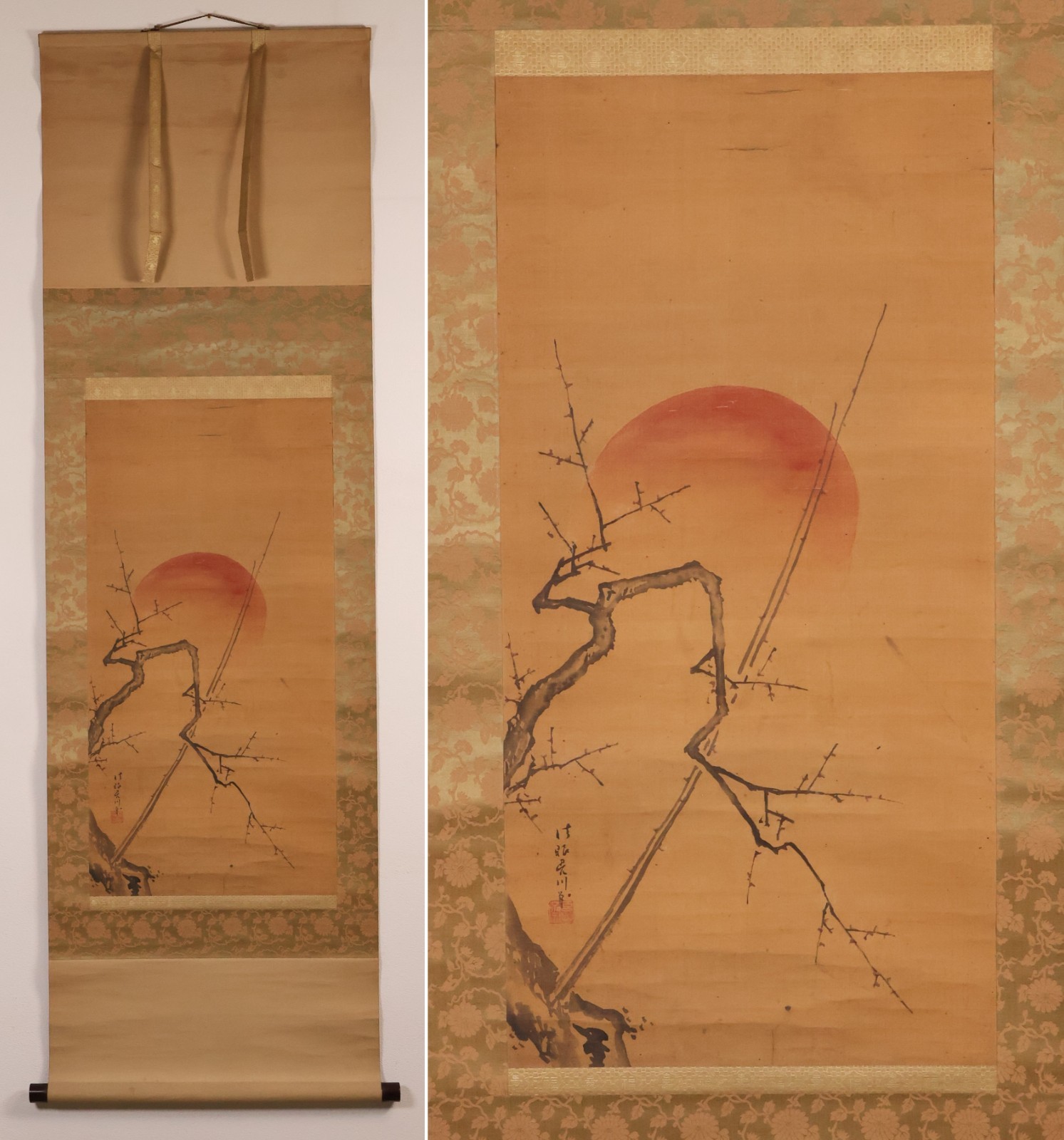 Japanese Hanging Scroll Hand Painted Rising Sun KAKEJIKU By Hogan Gosen Edo Era