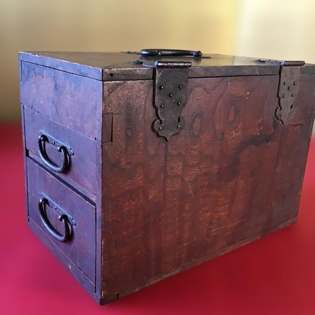 Antique Tansu Wooden Chest of Drawers Suzuri Box Storage Meiji Period from Japan