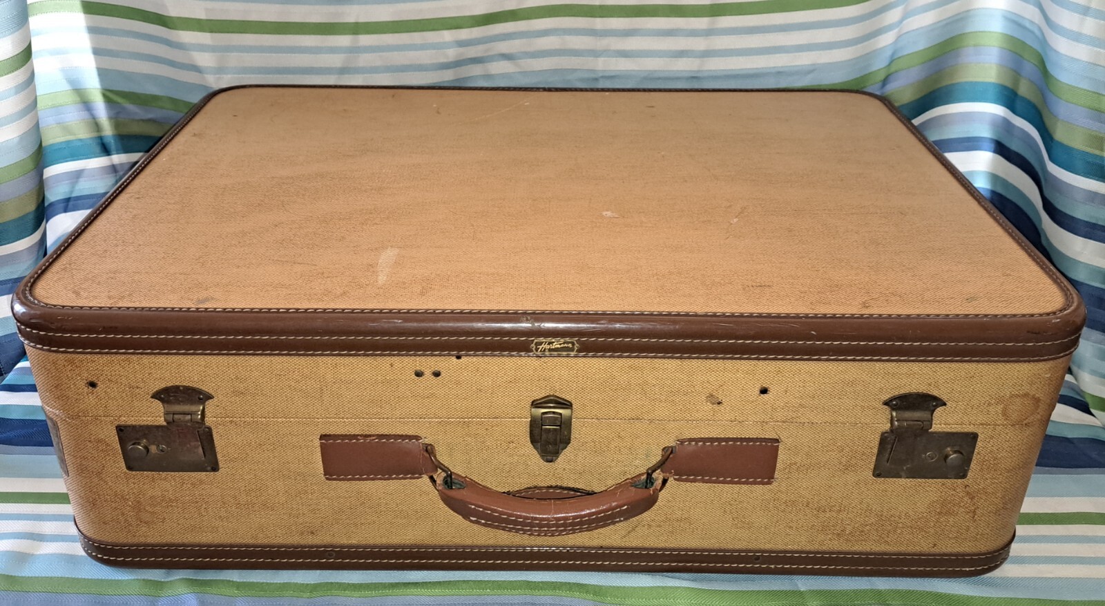 Vintage Hartmann Tweed & Leather Hardside Suitcase With Pink Interior 29″