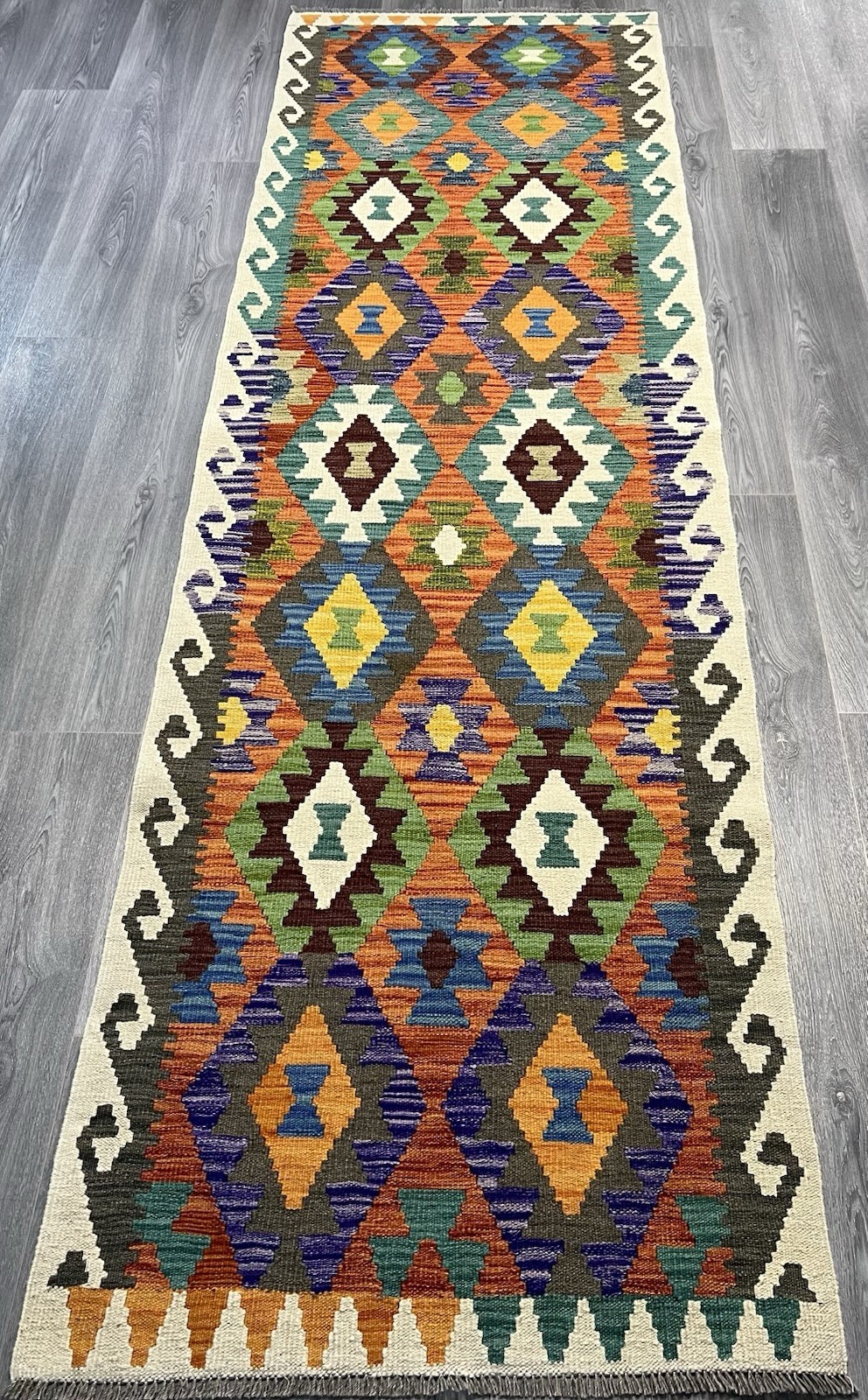 Handmade Kilim Runner wool natural colours Afghan Traditional 299cmx88cm