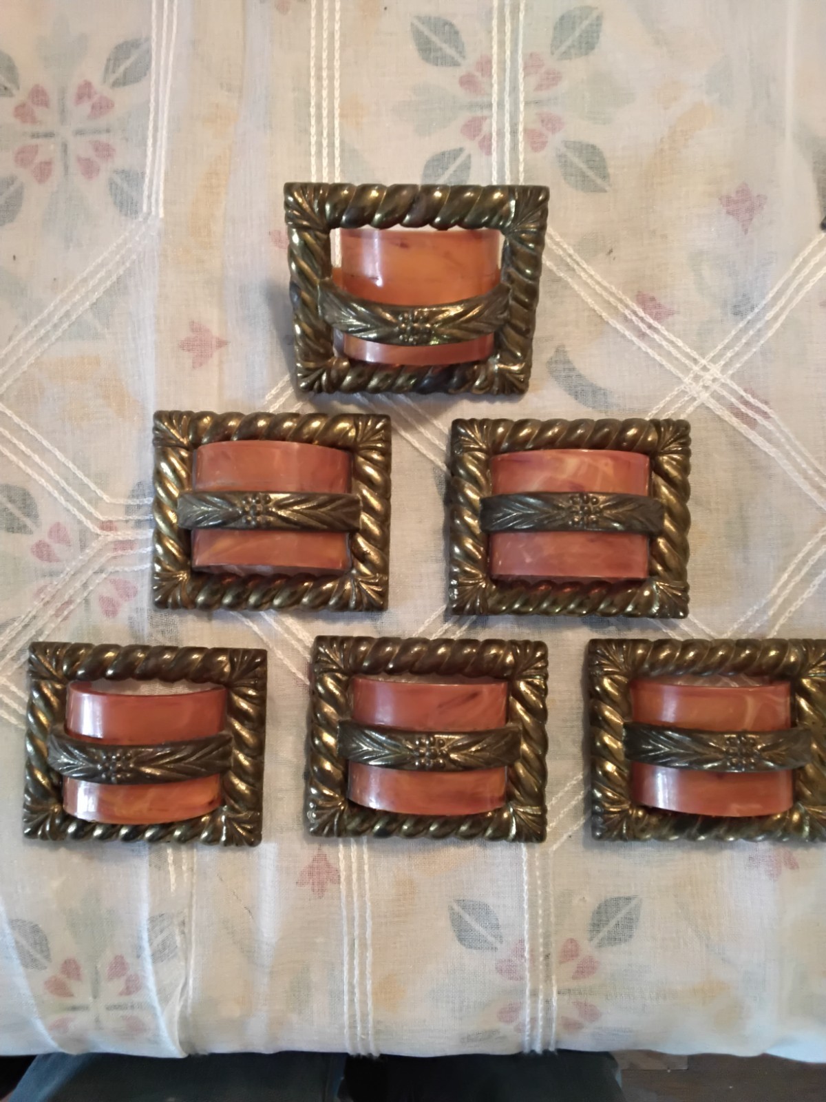 Six art deco metal bakelite drawer pulls