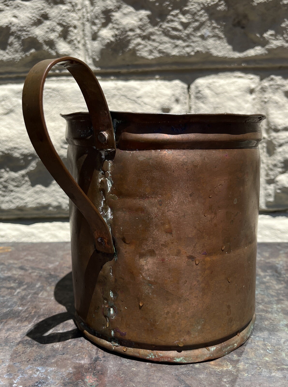 Antique Copper Vessel Late 19th Early 20th Century 6.5” Tall Midwest Primitive