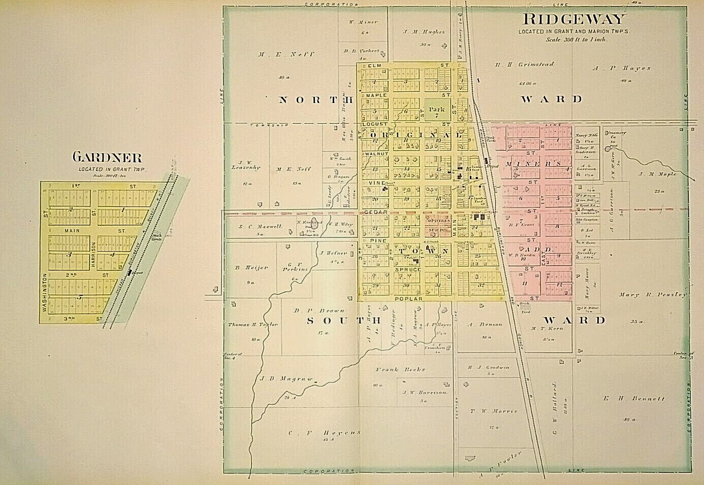 1898 Map ~ RIDGEWAY, HARRISON Co., MISSOURI ~ JEFFERSON – HAMILTON on Reverse