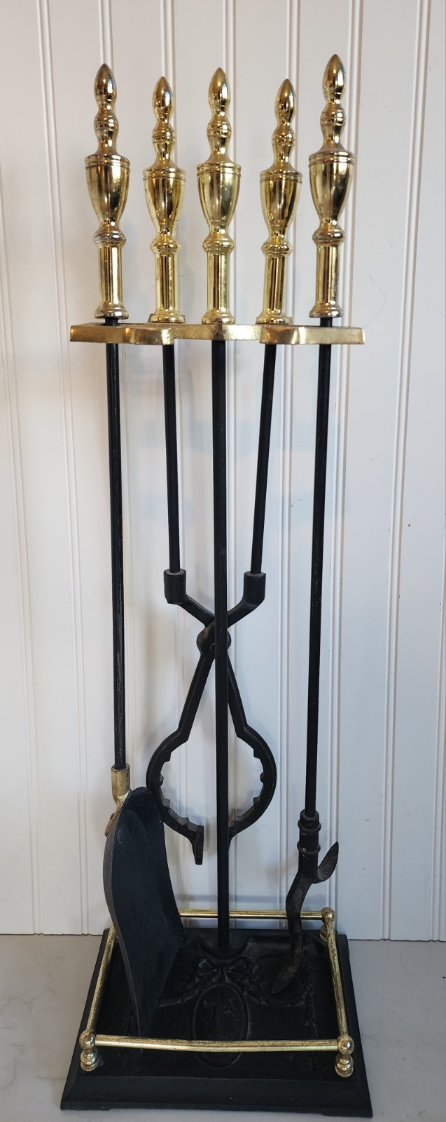 Victorian 19th Century Brass Wrought Iron Fireside 3 Piece Tool Set