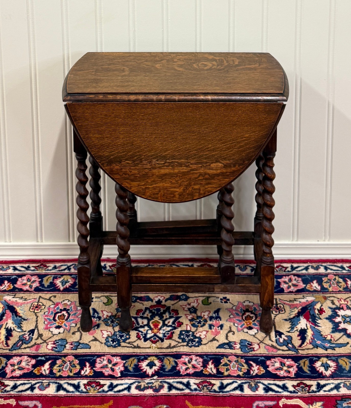 Antique English Table Drop Leaf Gateleg Barley Twist Oak Oval c. 1920-30s