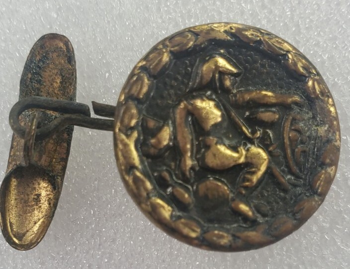 Brass Antique Button with Soldier Helmet Weapon .75″ Across With Cufflink