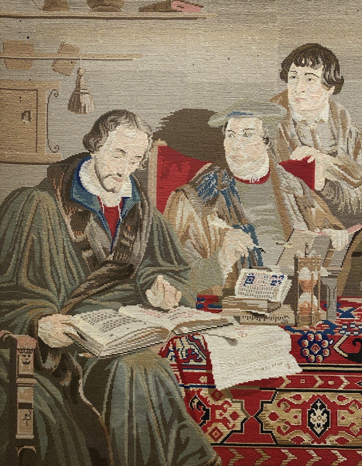 GERMAN BERLIN WOOL WORK TAPESTRY LARGE MID-19TH CENTURY