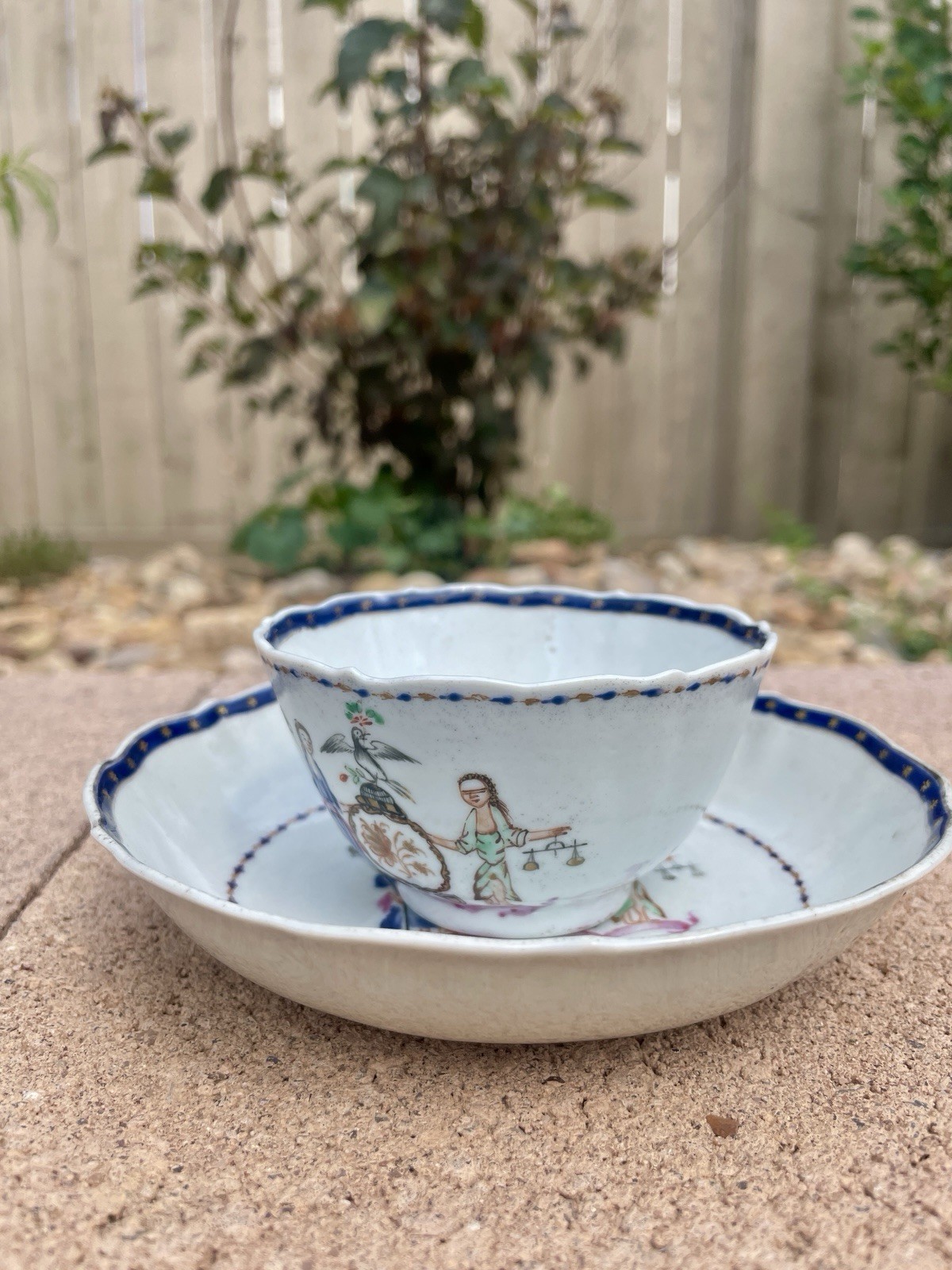 Antique Chinese Export Qianlong New York Armorial Tea Bowl and Saucer 18th C