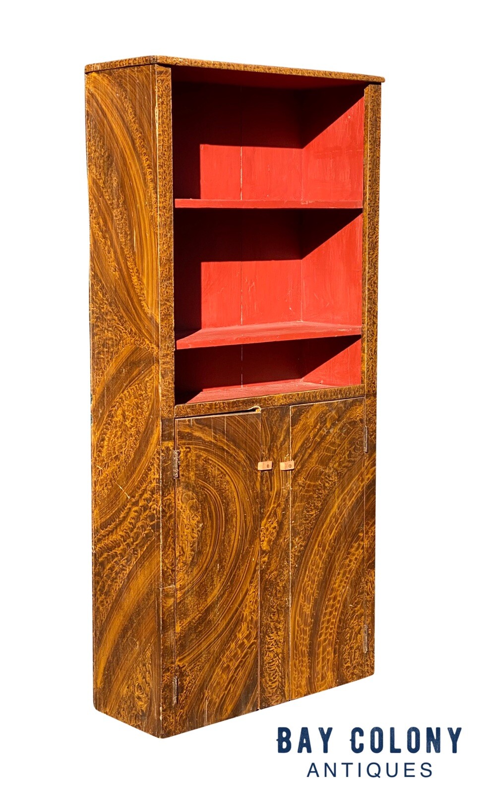 ANTIQUE NEW ENGLAND PAINTED PINE DOUBLE DOOR CABINET / CUPBOARD