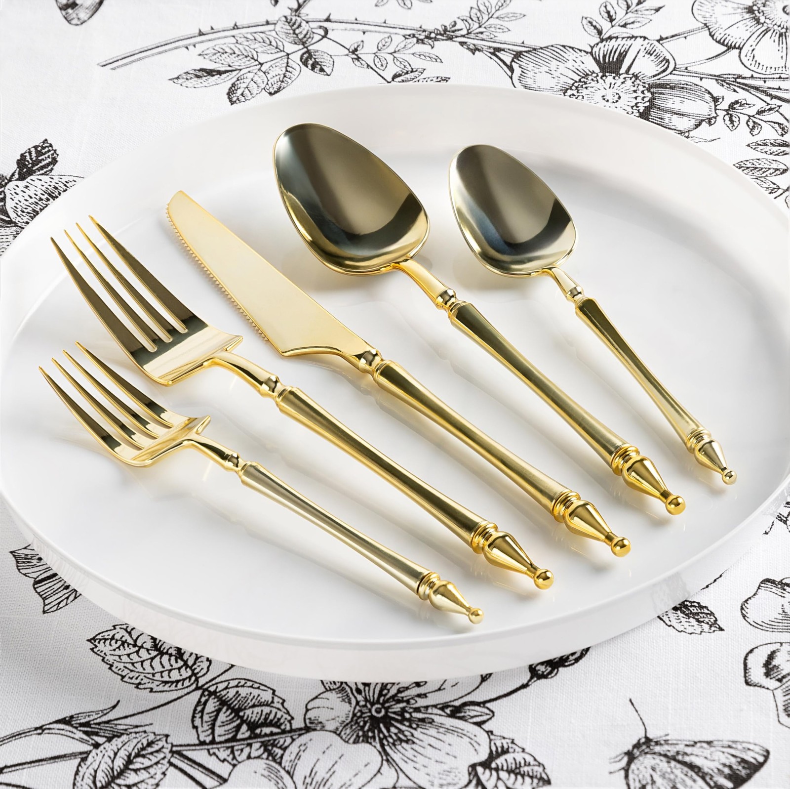 PLASTICPRO 40 Count Plastic Dinner Forks Fancy Gold Disposable Cutlery Plasti…
