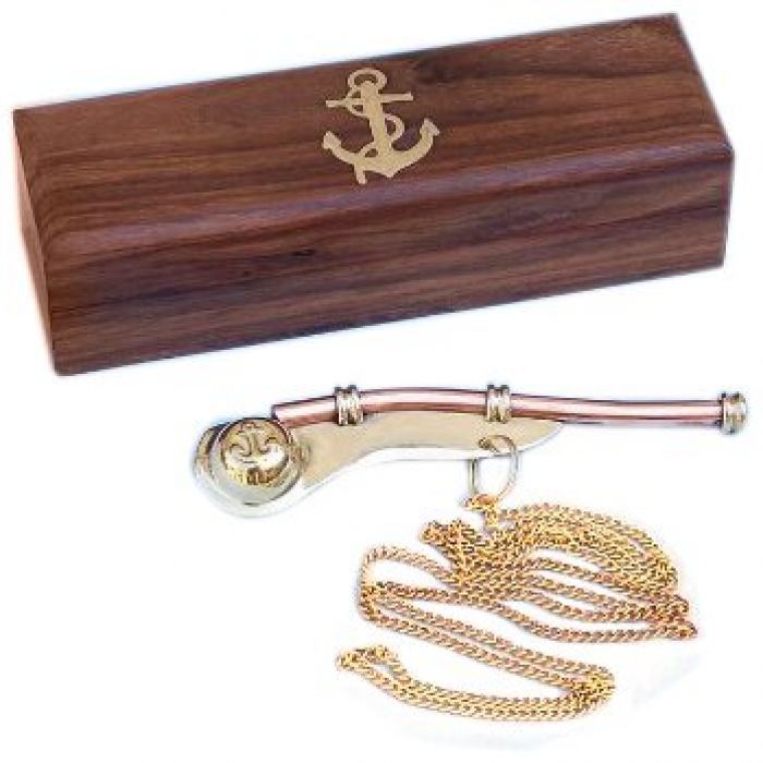 Brass Copper Boatswain Whistle w/ Box Bosun Call Pipe Nautical Maritime Whistle