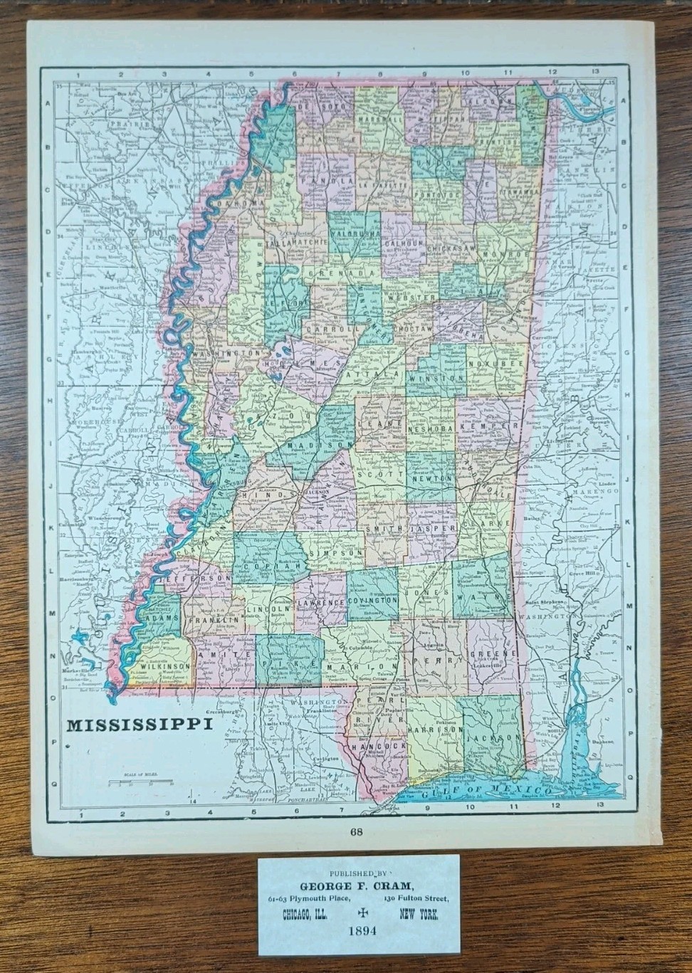Vintage 1894 Mississippi Map 11″x14″ ~ Old Antique Original JACKSON VICKSBURG MS