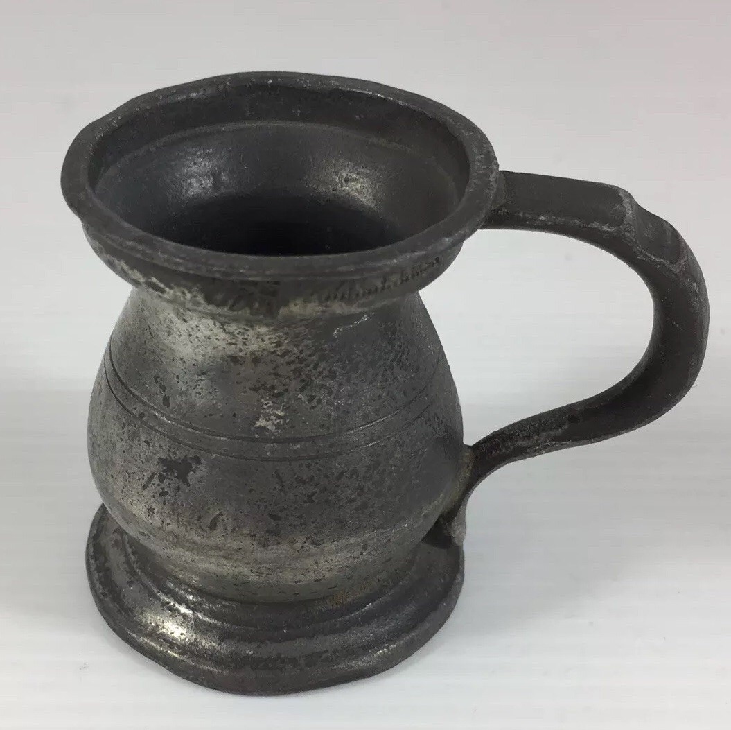 Antique Small Pewter 1/16 Pint Measure 5cm In Height