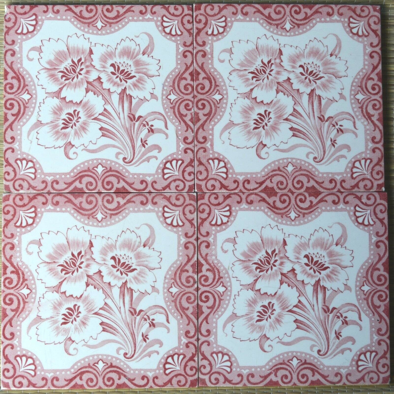 ALFRED MEAKIN – ANTIQUE VICTORIAN MAJOLICA 4-TILE SET C1900