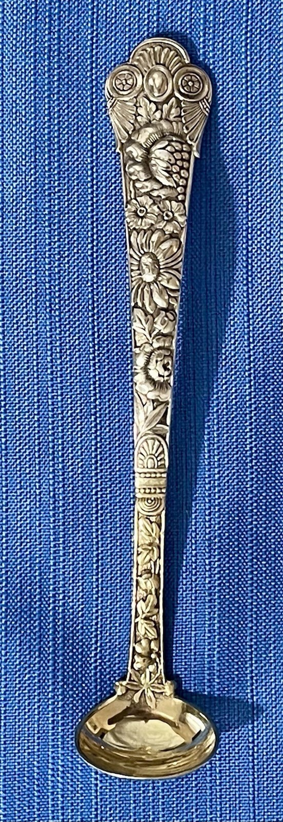 Gorham Cluny Sterling Silver Mustard Ladle – Gold Wash 1880 Antique by Gorham