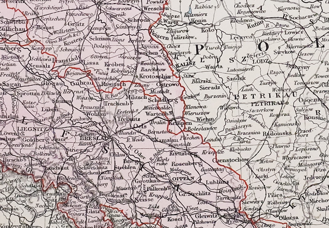 STANFORD’S 1889 HAND COLOURED MAP EASTERN GERMANY POSEN BRANDENBURG BERLIN