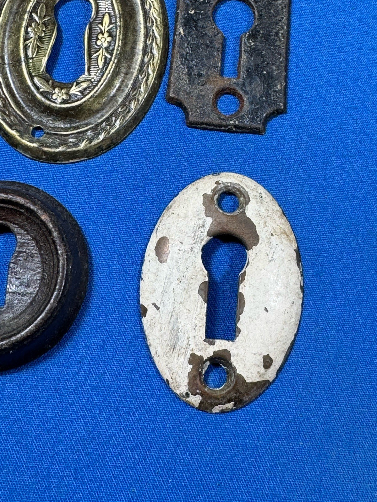 12 Old Keyhole Escutcheons ~ Brass, Iron, Steel Antique & Vintage Door Hardware