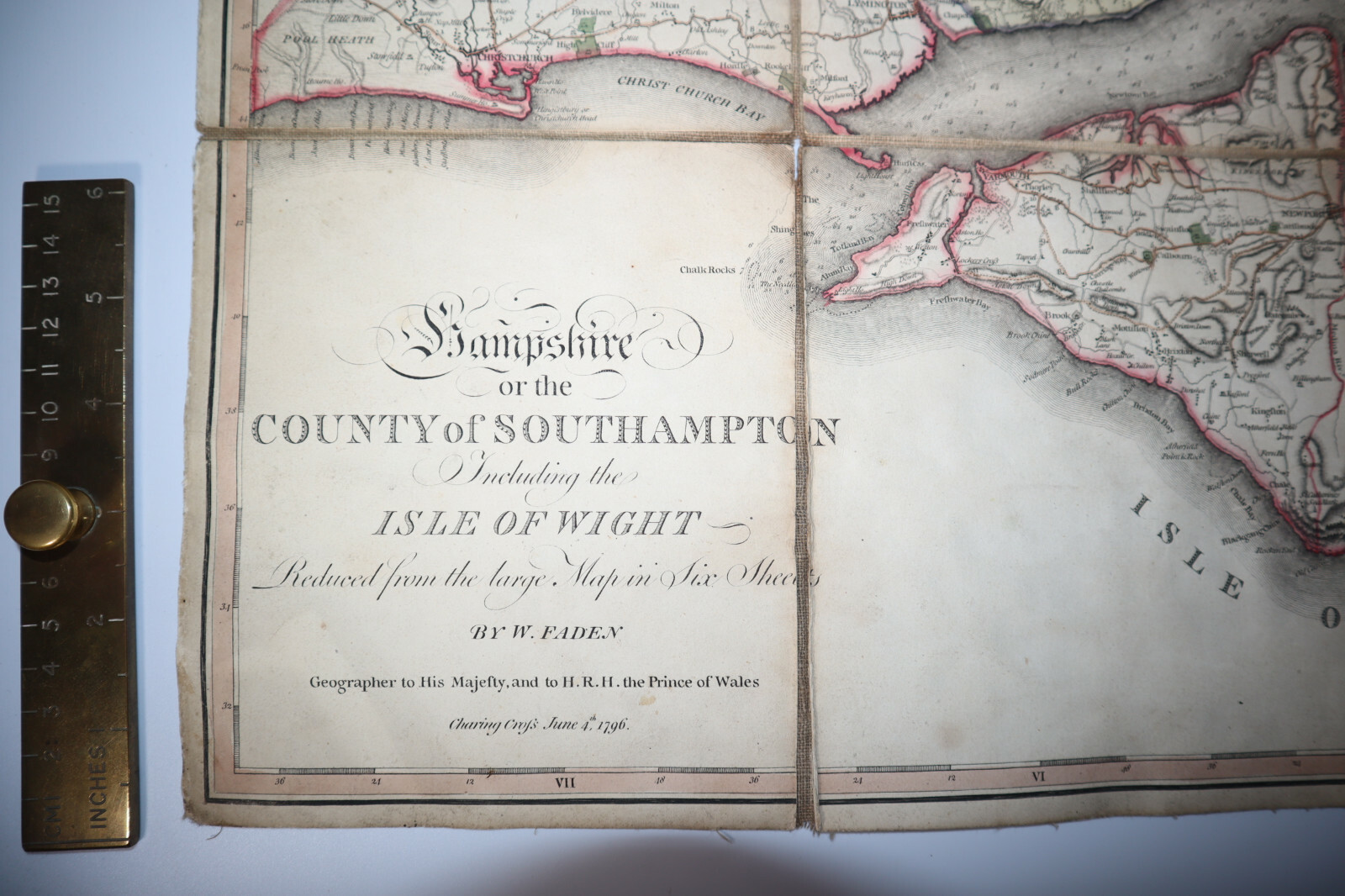 1796 Hampshire or the County of Southampton Isle of Wight Faden Linen Backed MAP