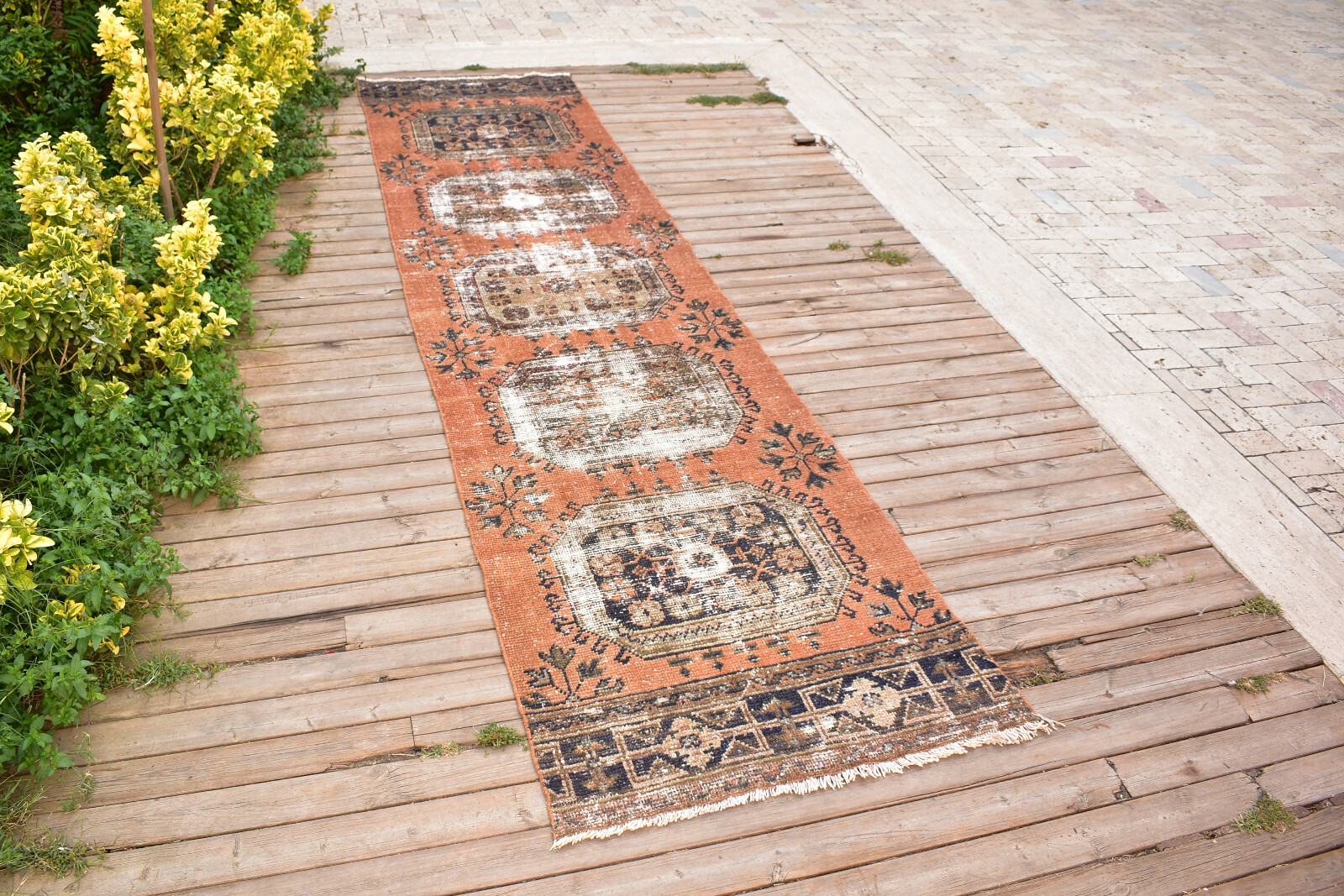 Turkish Rug 35”x138” Oushak Tribal Runner Vintage Hallway Orange 2×11 Size