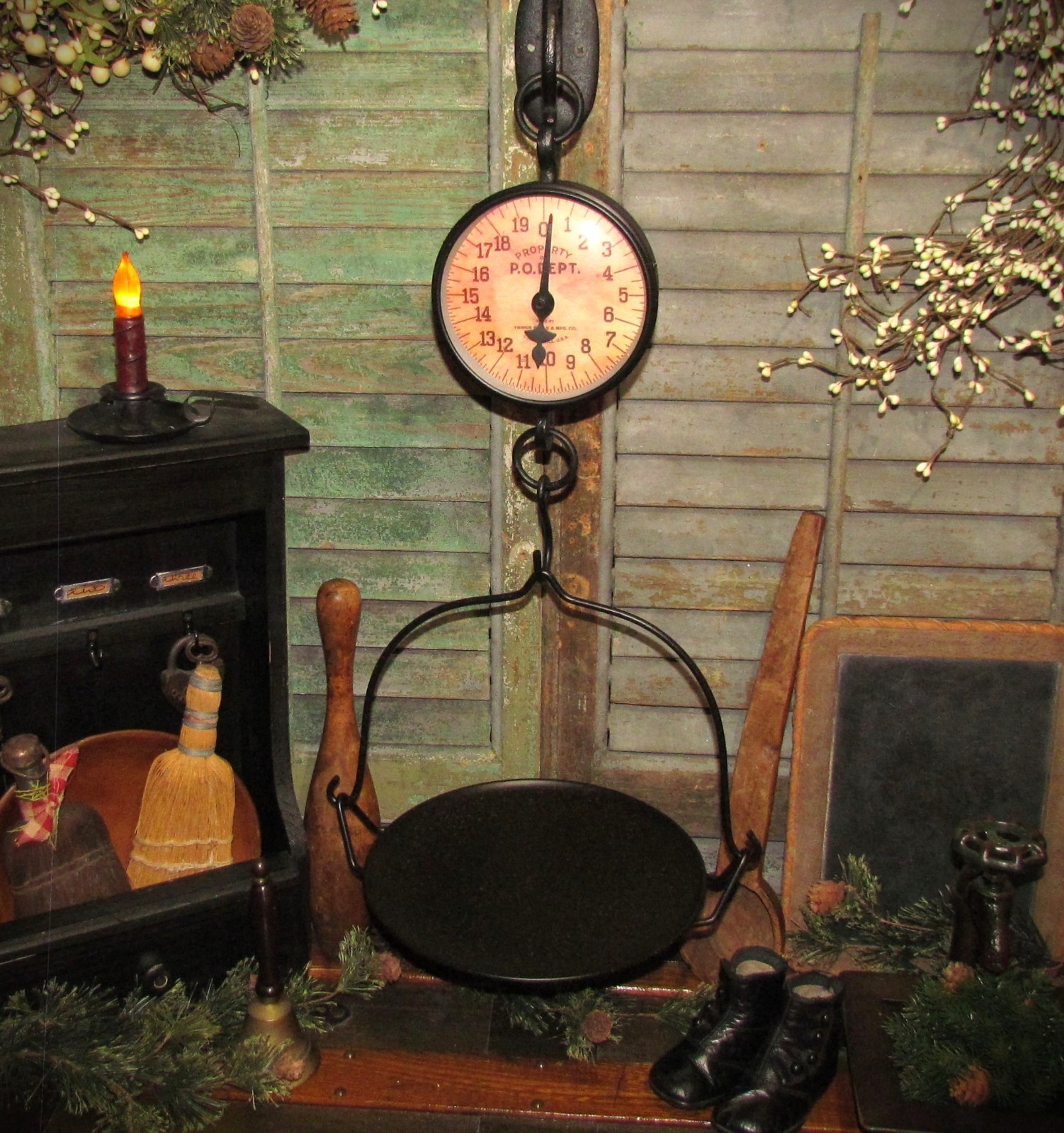 Primitive Hanging Black General Store Produce Scale Vtg Style Reproduction Decor