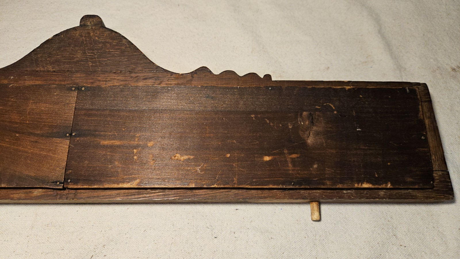 Antique Victorian Carved Oak Furniture Topper Pediment Beveled Glass Mirror