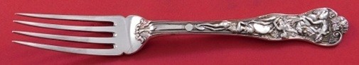 Bacchanalian English Sterling Silver Fish Fork Beveled Above Tines 7 1/8″
