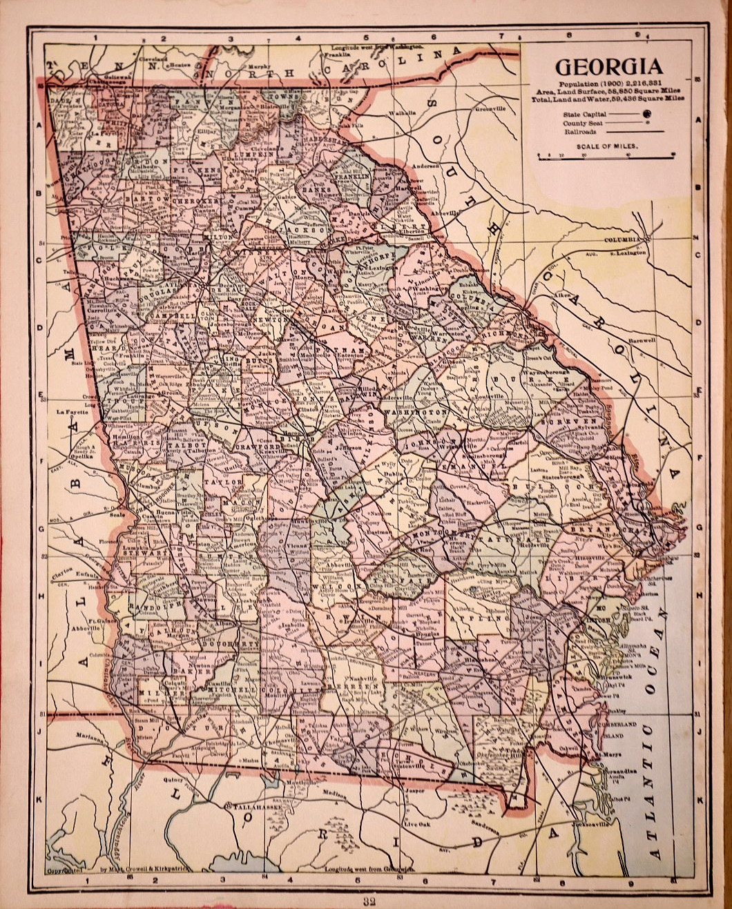 Antique 1904 Map ~ The State of Georgia (10×13)-#26