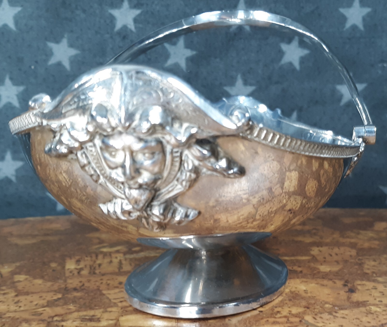 Antique HALL ELTON 11 inch bearded man Triple Silverplated Tray WALLINGFORD VGC+