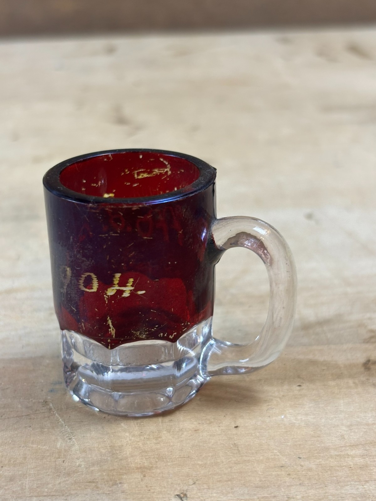 #28G Antique 1904 Ruby Red Flash Souvenir Glass Shot Glass Coffee Mug Cup