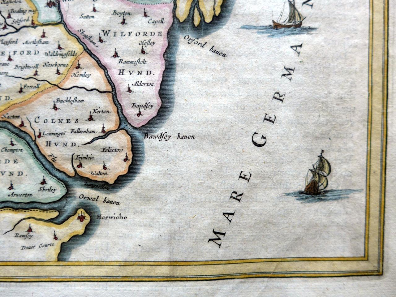 SUFFOLK SUFFOLCIA BY JOAN BLAEU c1654 GENUINE ANTIQUE ENGRAVED MAP