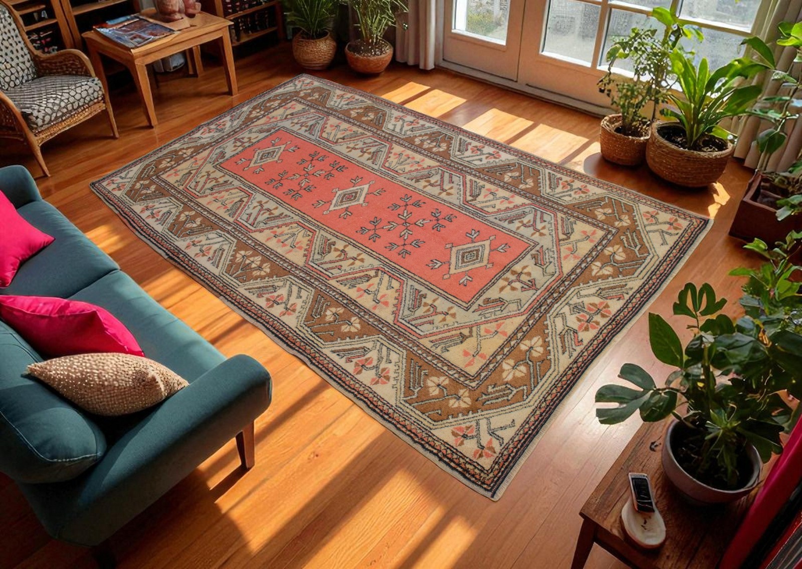 Vintage Rug Wool Area Rug Hand Knotted Turkish Rug Boho Rug – 4’1″ x 6’8″